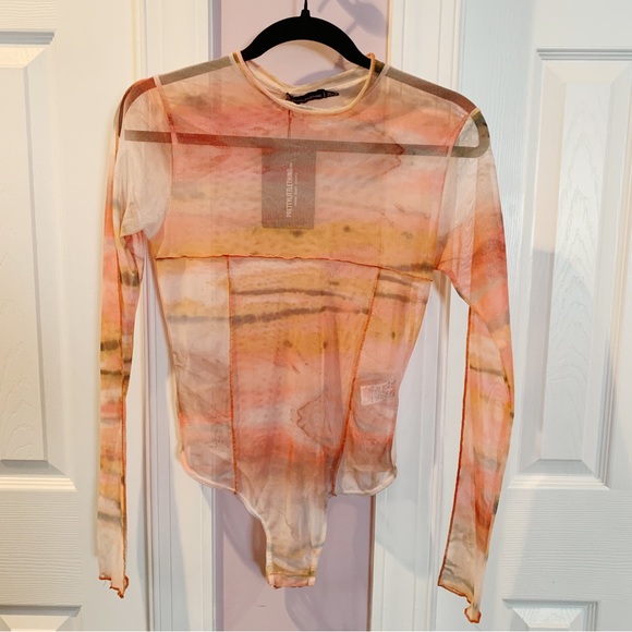 PrettyLittleThing Mesh High Neck Bodysuit Orange Size 4 - Picture 5 of 8